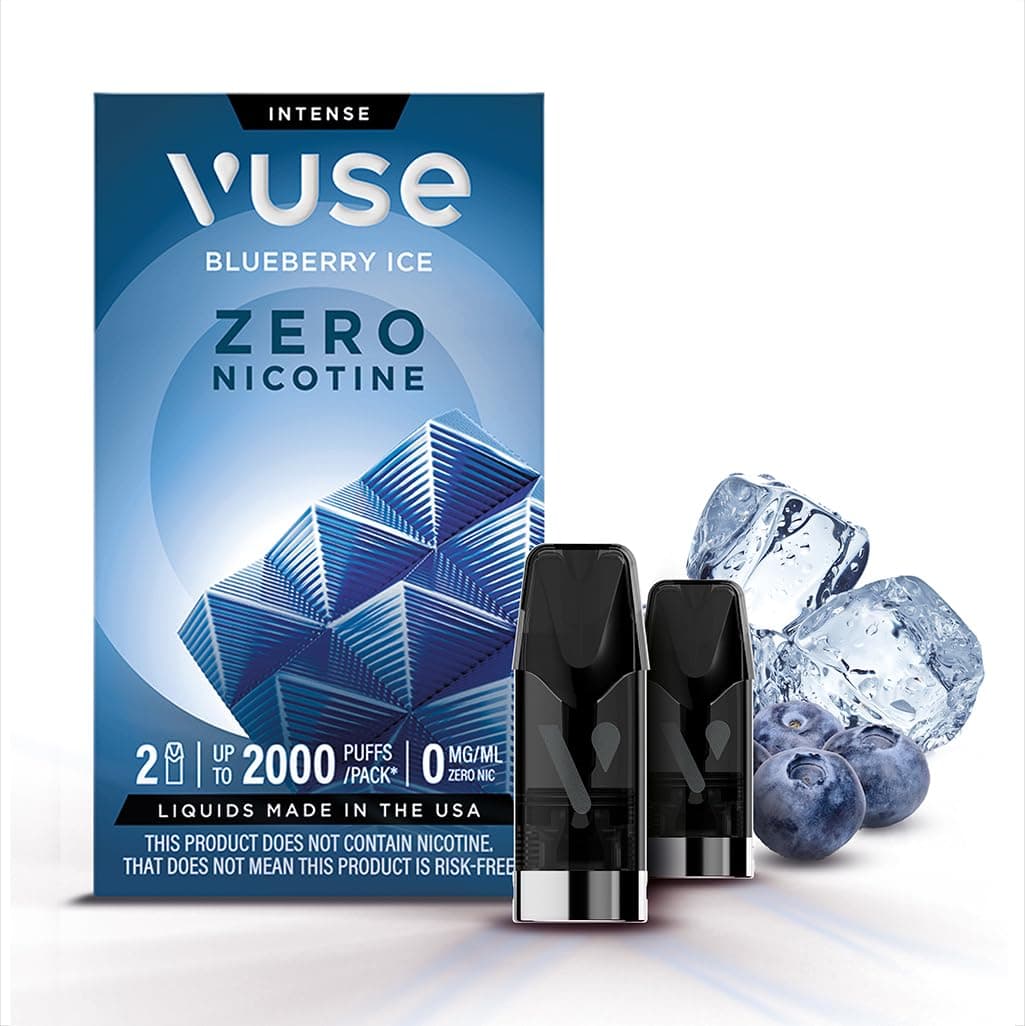 VUSE Blueberry Ice Extra Intense Flavour Pods, Pack of 2, 2ml, Puff Activated, up to 2000* Puffs per Pack, Compatible with Vuse Pro and GO RELOAD Devices, 0mg Strength, Nicotine-Free Vaping**