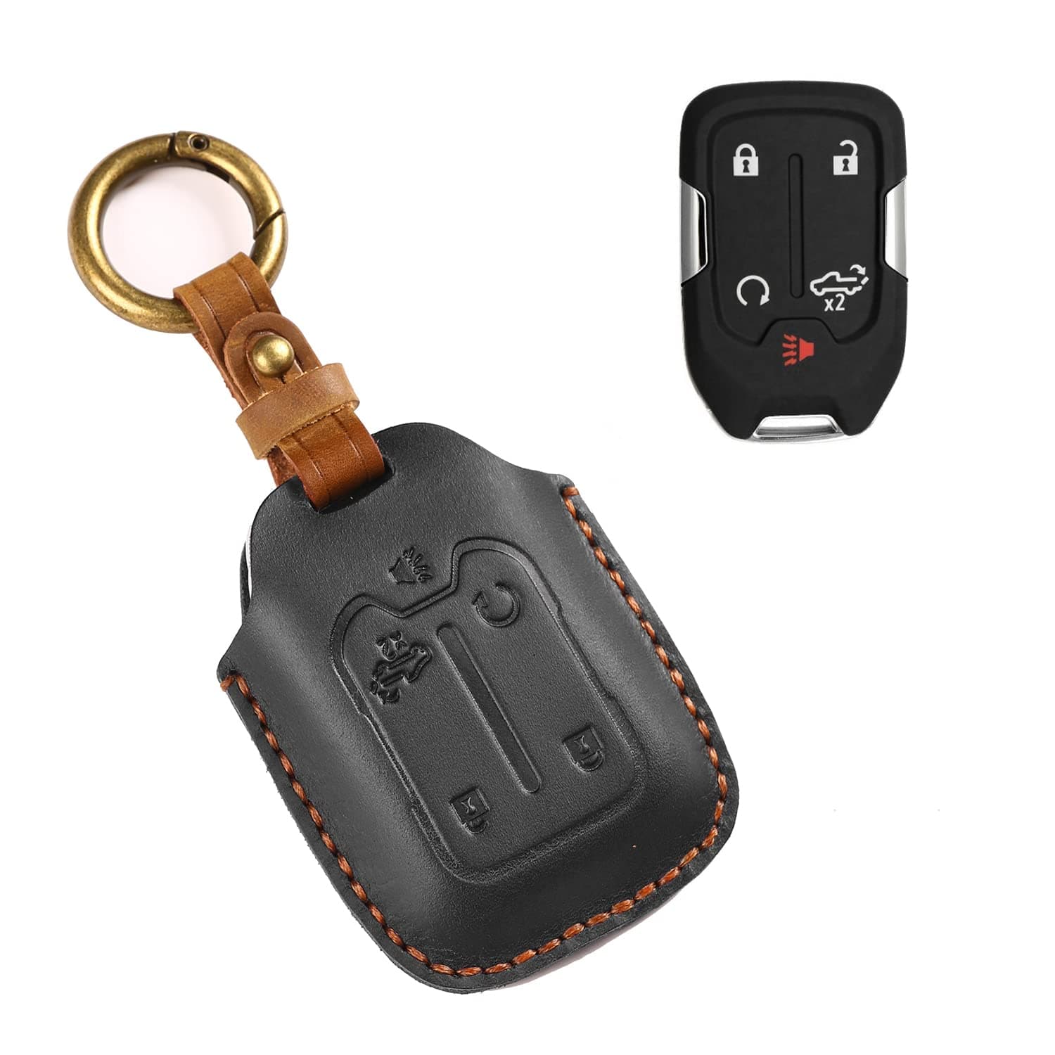 Amax Pure Leather 100% Hand Made Key Fob shell Chevrolet Compatible for Silverado and Sierra Pickup, Protective Case GMC Compatible 1500 2500 3500 Trucks
