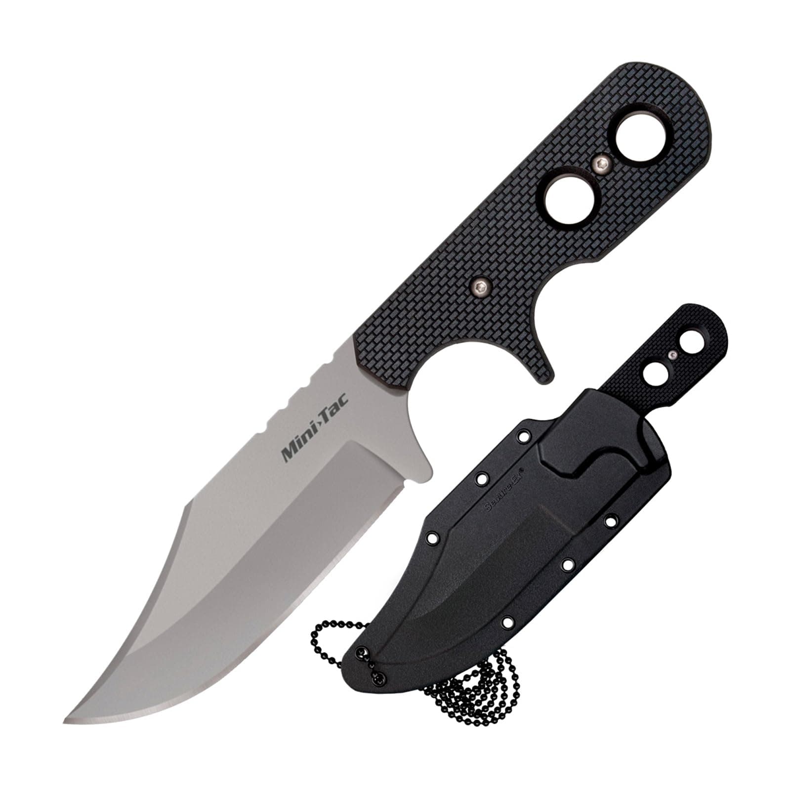 Mini Tac Bowie 3-5/8" Lightweight Durable 8Cr13MoV Stainless Steel Fixed Blade Clip Point Outdoor Hunting Utility Knife, Griv-Ex Handle, Secure-Ex Sheath - Boxed