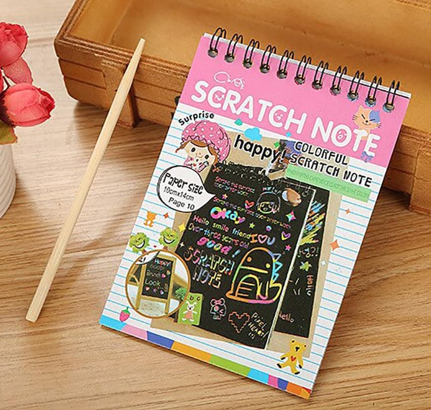 GLUN® Rainbow Scratch Notebook with Magical Vibgyor Color with Pencil Stick Notepad, Educational Toy for Kids Pack of 1
