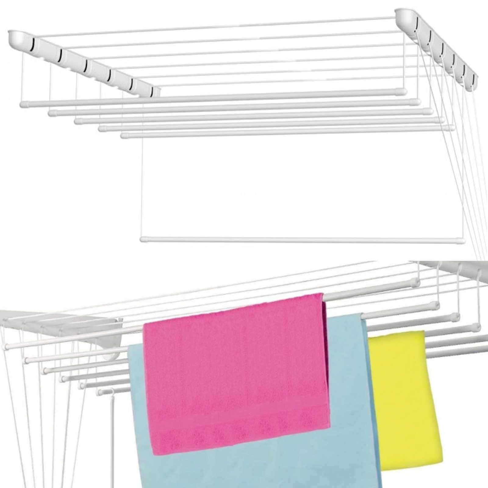 Home Centre Laundry Ceiling Dryer 7x140cm 9.8m Pulley Clothes White Space Saver Drying Airer