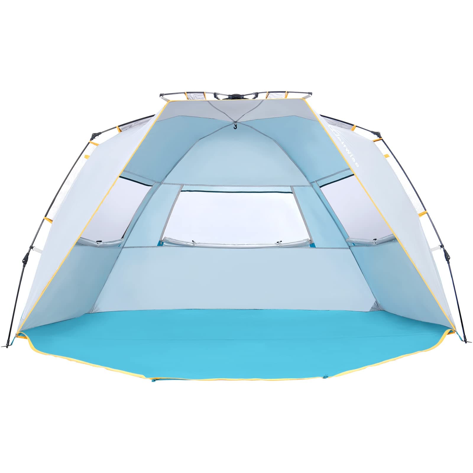 4-5 Person Beach Tent with UPF 50+ Sun Protection, Portable Ventilated Beach Shade Canopy with Extended Porch, Easy Setup & Windproof Design, Large, Blue