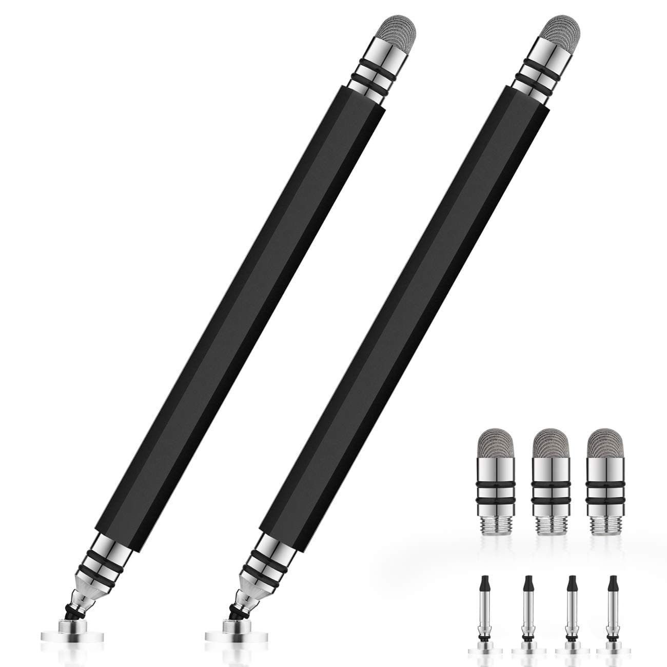Stylus Pen, UROPHYLLA Fine Point Stylus Pen, Capacitive Stylus Pens for iPad, iPhone, Tablet, Laptops, Android and Other Touch Screens Device with 4 Discs and 3 Fiber Tips (Black/Black)