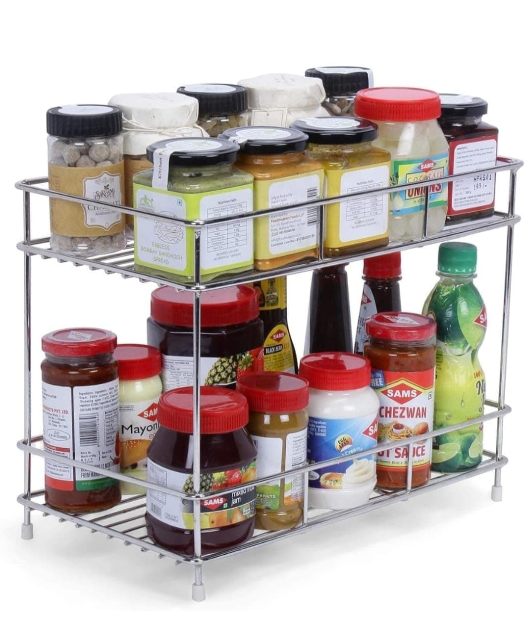 AB99 COLLECTION Stainless Steel 2 Tier Rack for Kitchen, Spice Rack for kitchen, Container Organizer, Dish Rack, Countertop Kitchen Organizer Rack, Cosmetic Stand