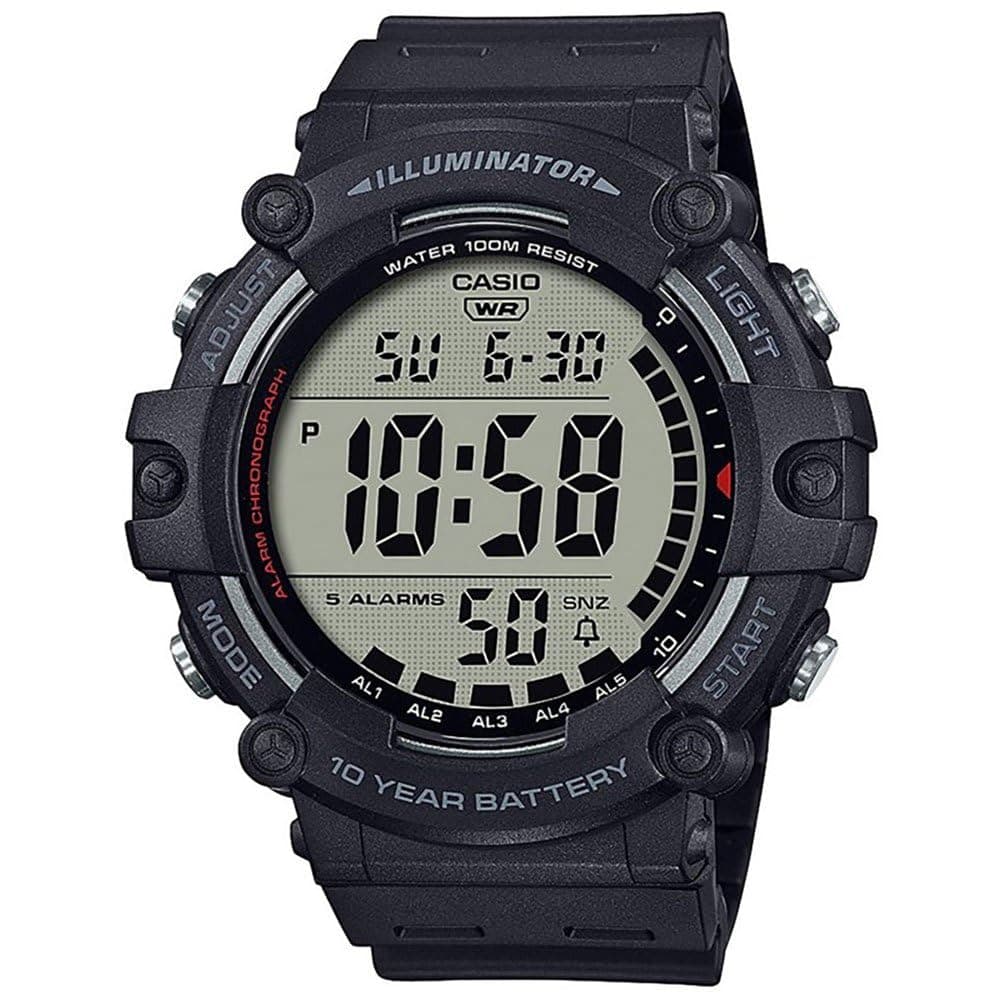 Illuminator AE1500WH Series | 10-Year Battery | LED Backlight | 5-Alarms | 1/100 Sec Stopwatch | Men's Digital Watch