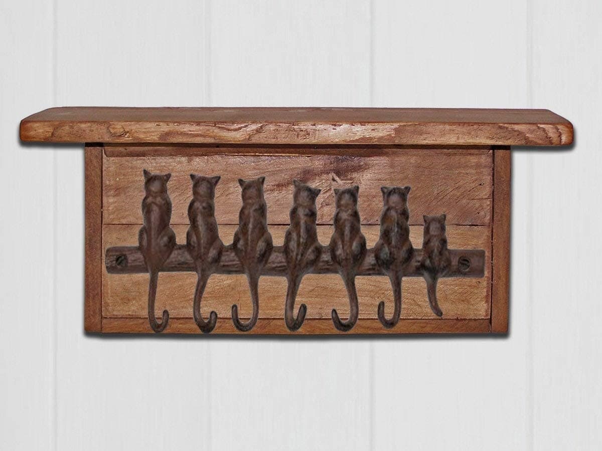 Alpine Craft Works Wooden Key Rack / Wall Mount (KR01-18-BRN-CATS)