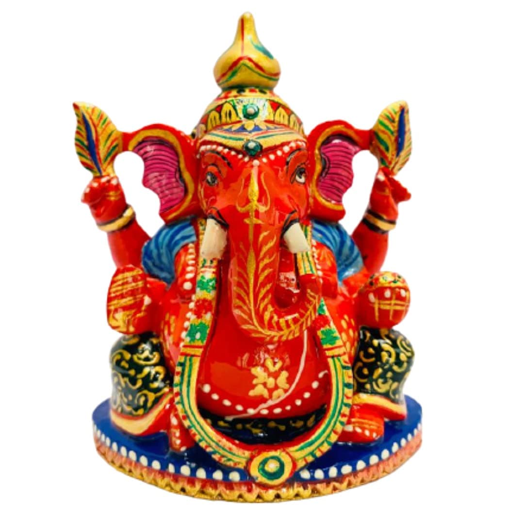 Ganesh Ji Ganesh Ji ki Murti for Pooja and Car Dashboard Handicraft Wooden Ganesh Idol Kadam Wood Painting Ganesh Handmade Kadam Wood Idol of Lord Ganesha, Orange, Standard