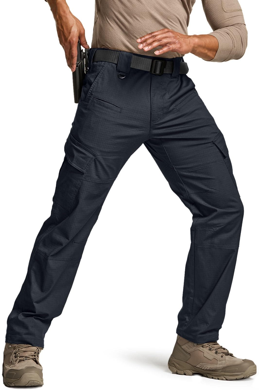 CQRMen's Flex Ripstop Tactical Pants, Water Resistant Stretch Cargo Pants, Lightweight EDC Hiking Work Pants