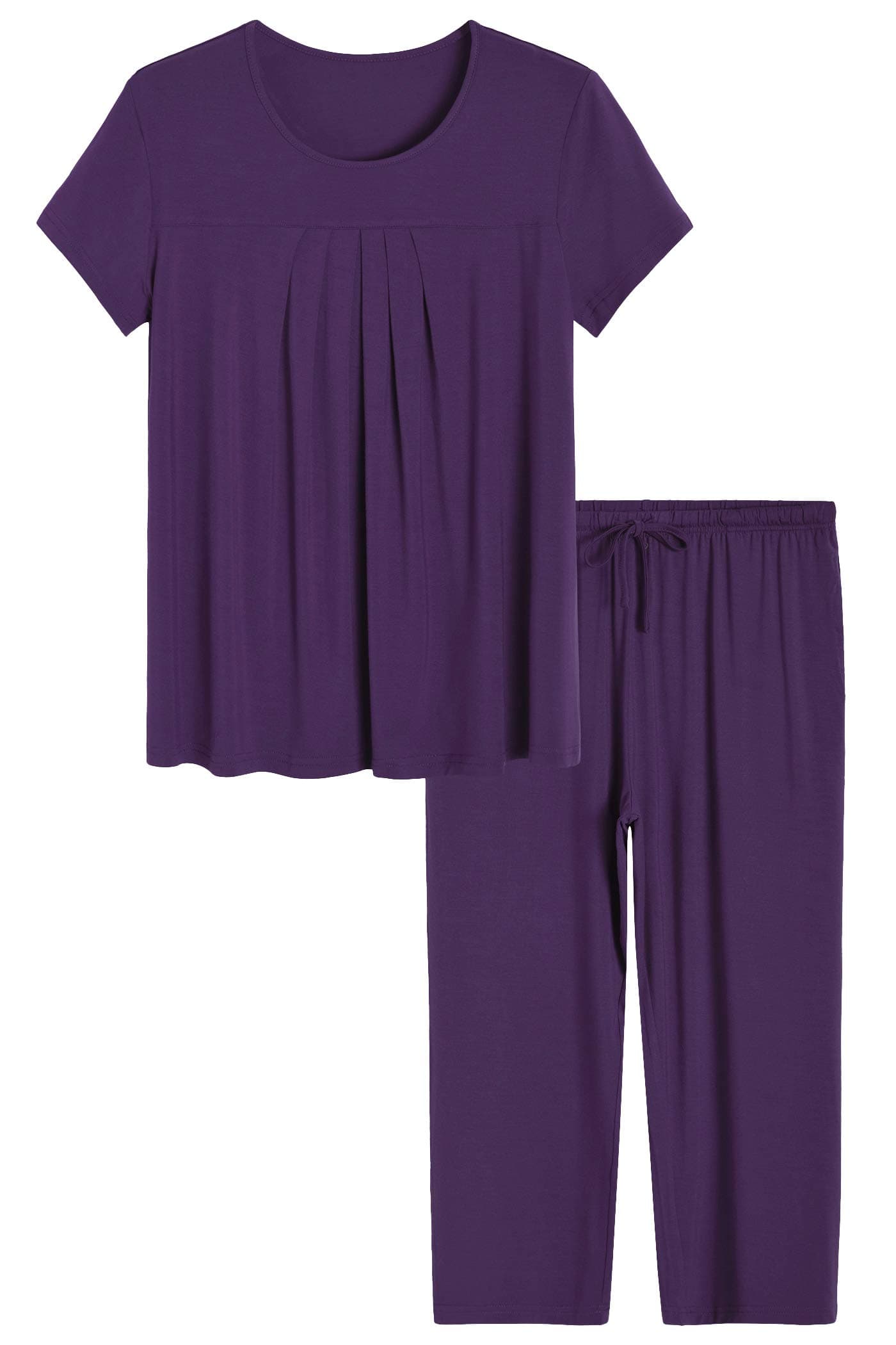 LatuzaWomen’s Pleated Loungewear Top and Capris Pajamas Set