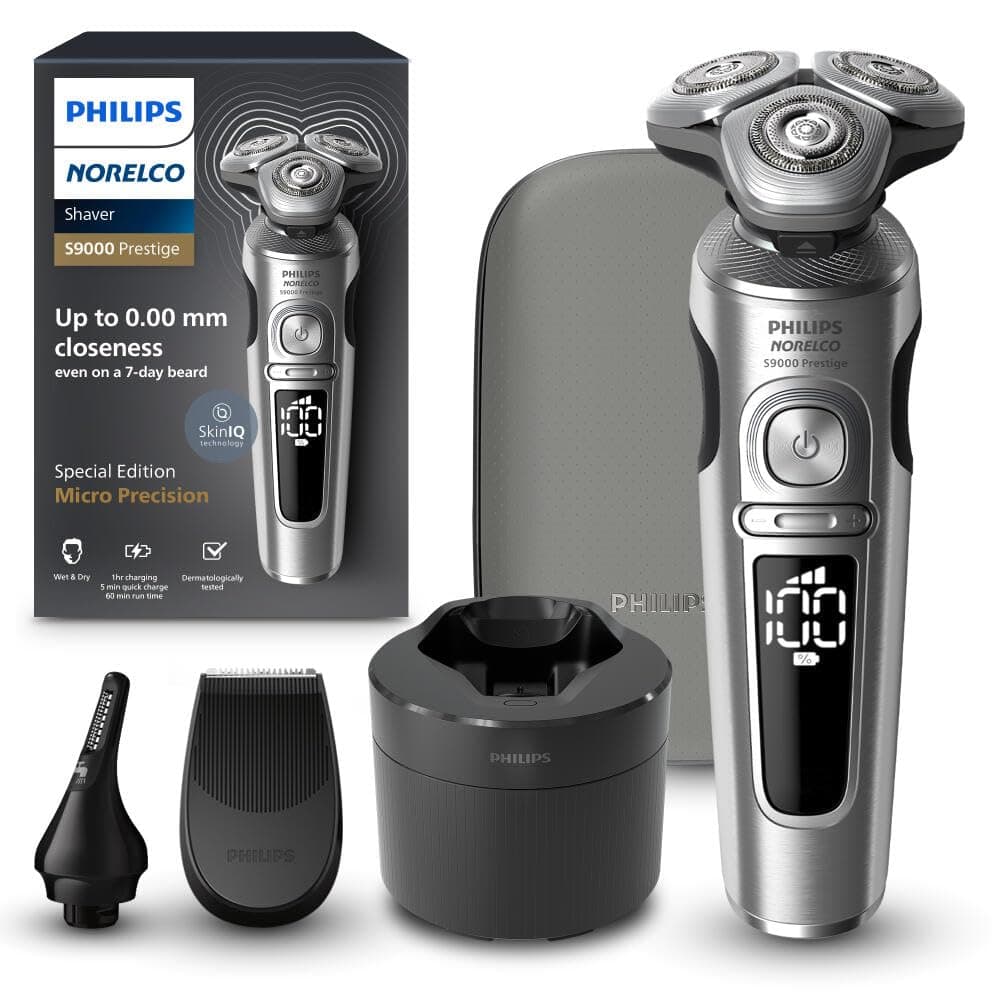 Philips Norelco Shaver Series 9000 Prestige Special Edition, Wet & Dry Electric Shaver, Lift/Cut & SenseIQ Technology, Nose & Precision Trimmer, Qi Pad, Cleaning Pod & Premium Case, SP9842/85