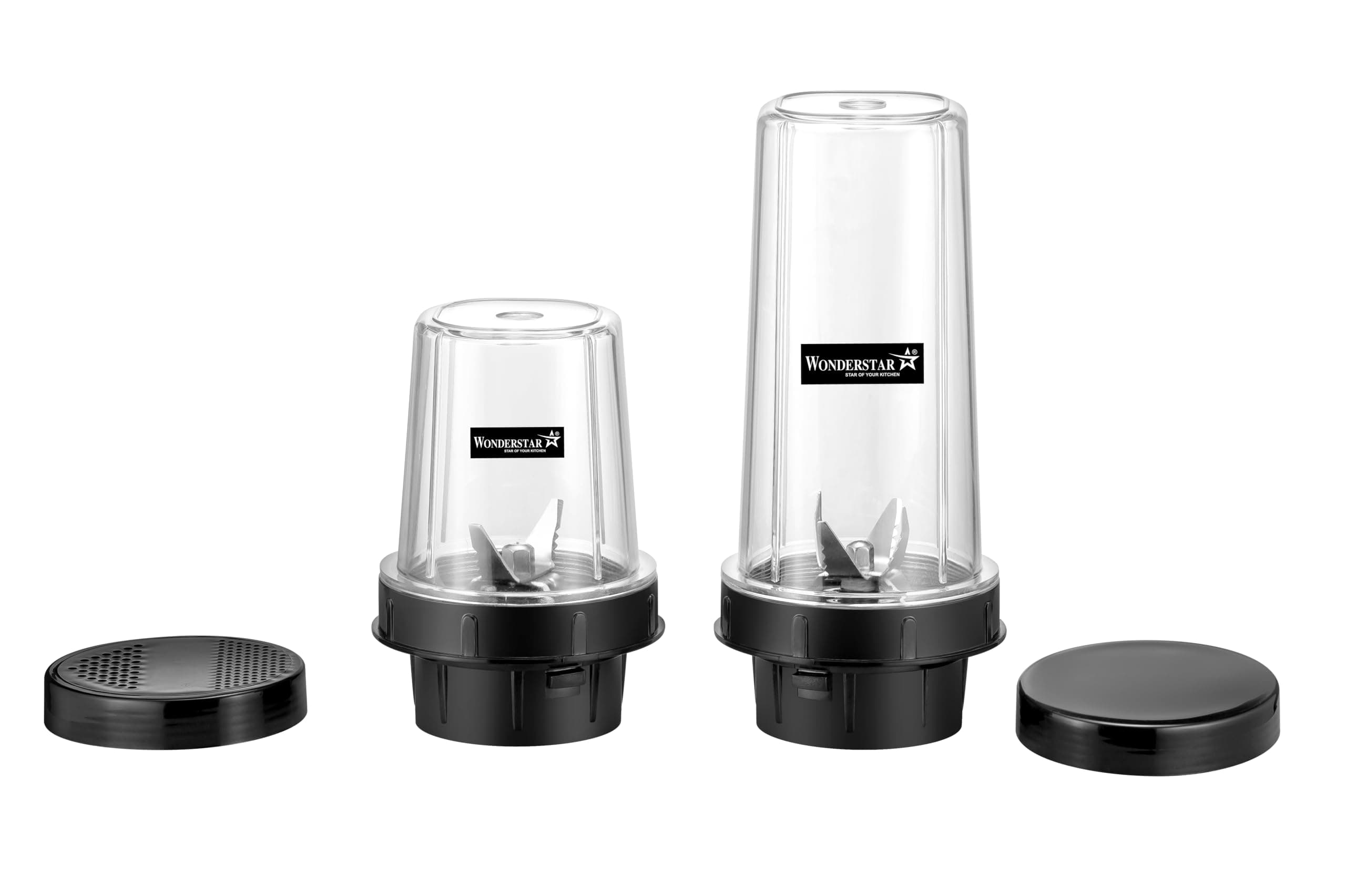 BULLET JAR SET FOR SUMEET, LONG-WAY, ACTIVA, CROMPTONN, PREETI, BAJAJ, ACTIVA, || CLEAR POLYCARBONATE ||600+300ML CAPACITY || SS 304 BLADES