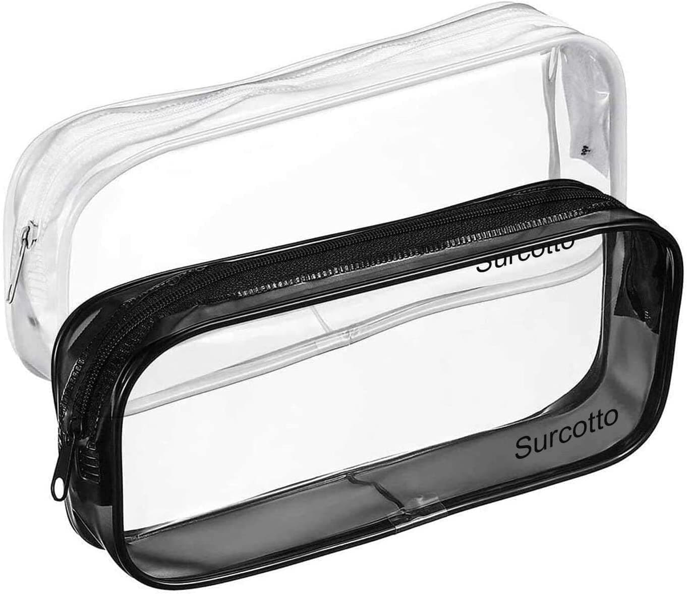 Clear Transparent Pencil Case, 2PCS See Through, 22x4x9 cm, Black & White | Versatile Storage for Stationery, Toiletries, Makeup & Office Supplies