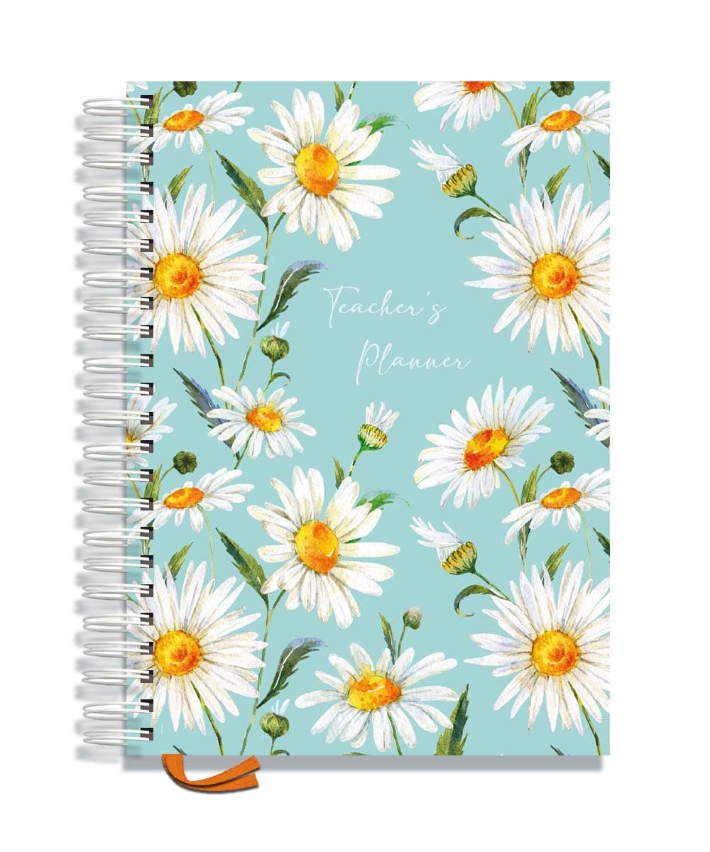 PirongsTeacher Planner 2025-2026 | A4 Size 6 Lesson | Page a Day | Undated Hardback Wiro-bound - Oxeye Daisy