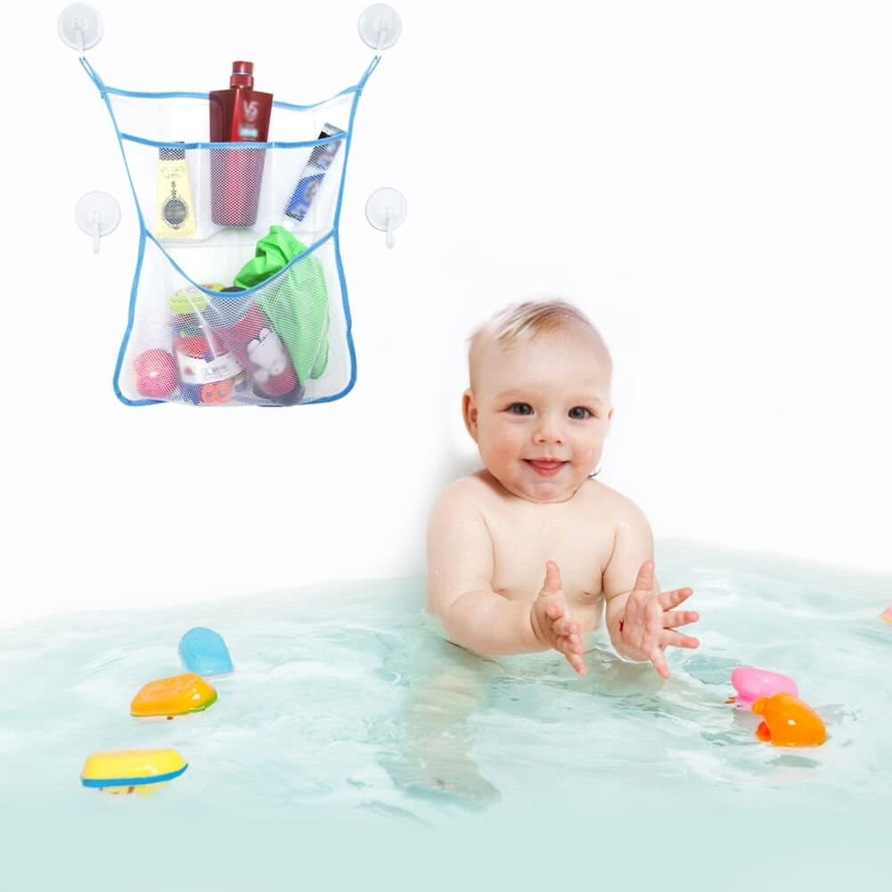 Baby Bath Toy Storage Organizer with Multiple Pockets - Bathtub Toy Net Tidy - Toy Mesh Bag organiser for Boys and Girls + Bonus of 4 Heavy Duty Lock Suction Cups