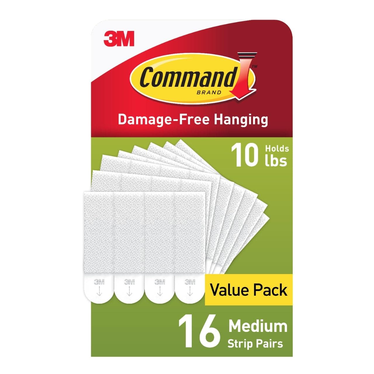 Command 10 lb Medium 16 Pairs Picture Hanging Strips (32 Strips), Damage-Free Hangers for Picture Frames, No Tools Required, Great for Home Room Wall Decor, White Adhesive