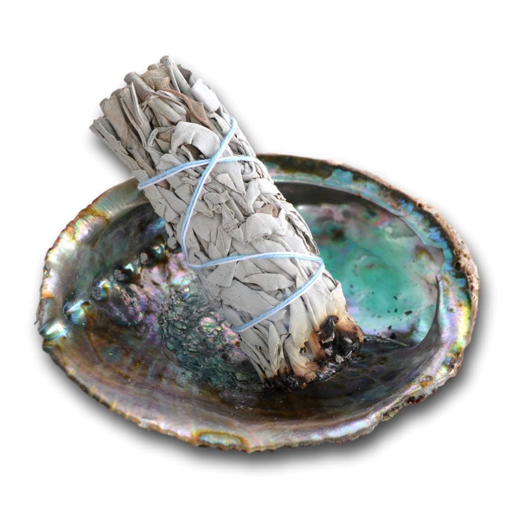 Happy Home Energy Cleansing Kit with White Sage Smudge Stick Bundle for Burning, Smudges, Incense with Abalone Shell
