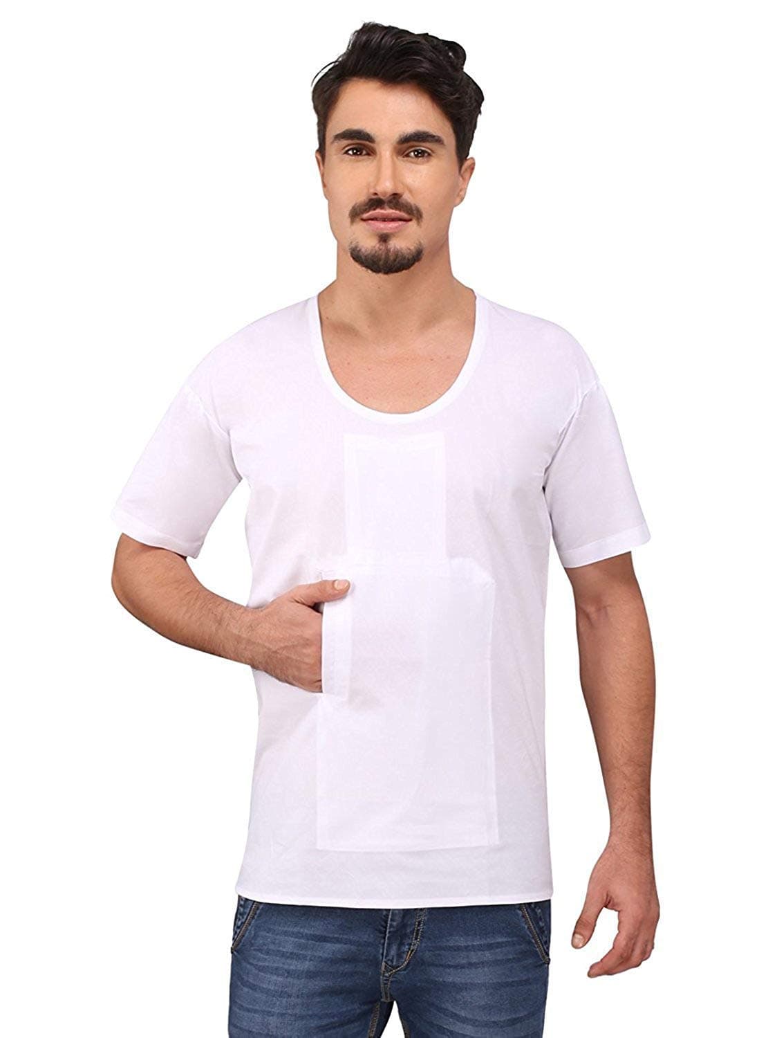 eraa Men's Regular Fit Cotton Pocket Vest/Baniyan White Color-Size 85cm/M (Pack of 4)