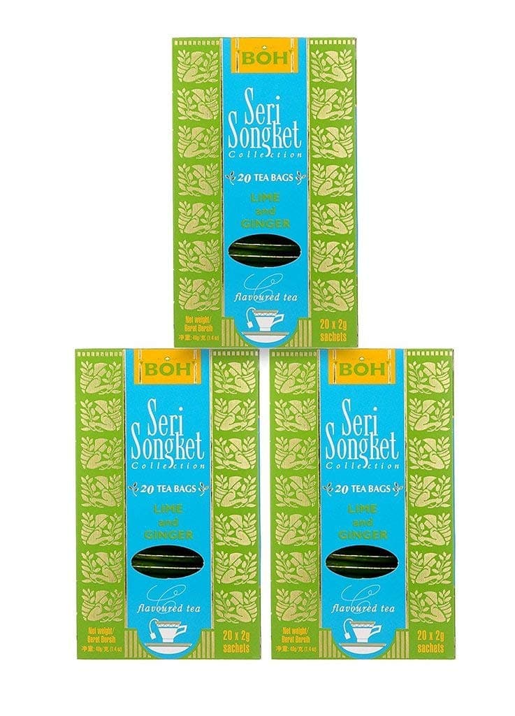 BOH Seri Songket Lime & Ginger Black Tea Bags - Citrus-Infused Malaysian Tea with Natural Caffeine - Refreshing & Aromatic Blend - Hot or Iced - Individually Wrapped Sachets - 60 Tea Bags