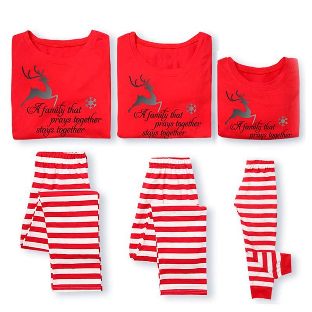 Family Matching Christmas Pajamas,Reindeer Printed Sleepwears 2 Piece Pjs Sets Mom M