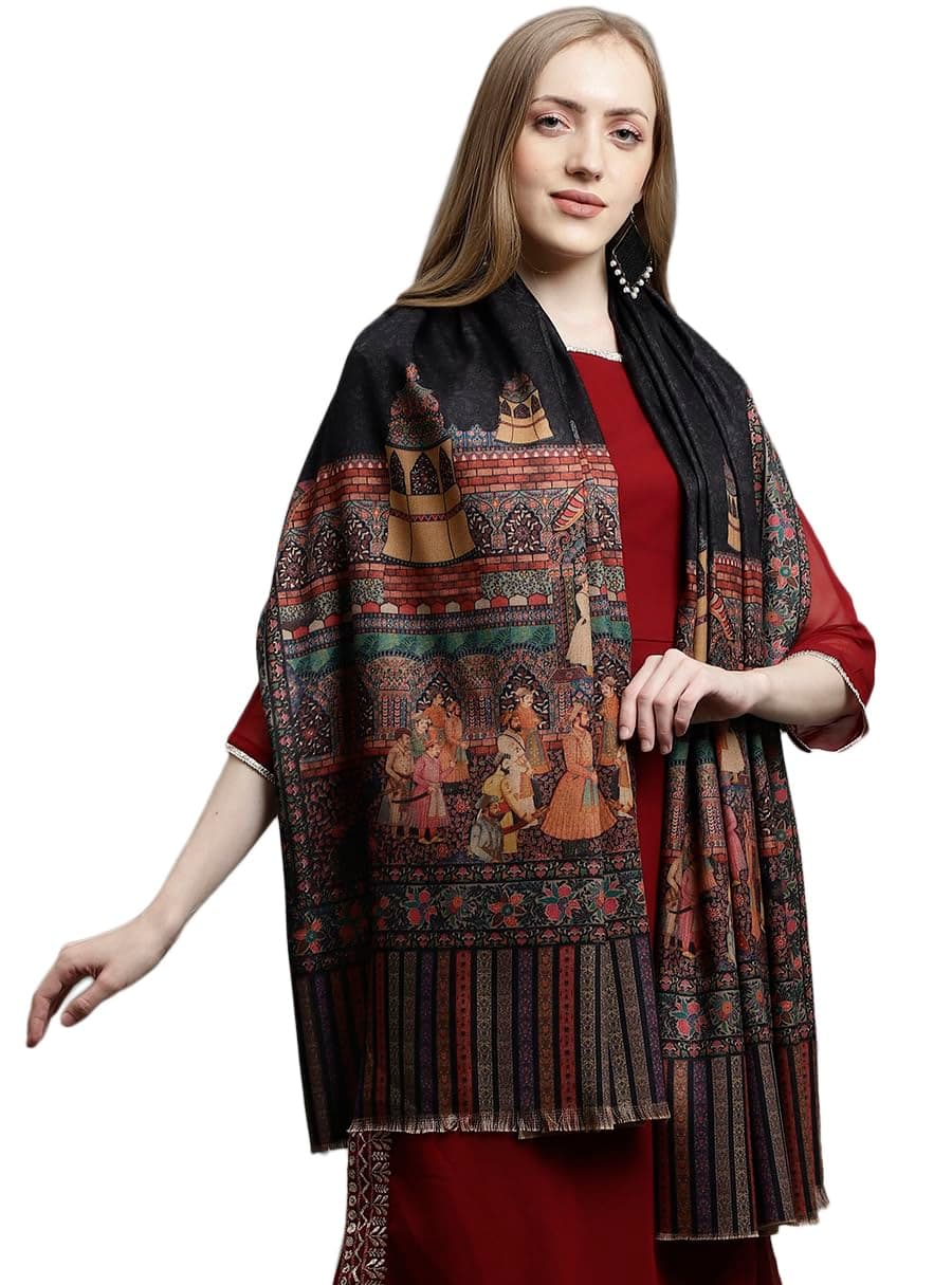 Women's Acro Wool Blend Digital Print Design Woven Wraps, Stoles, Ladies Shawls, 100cm x 200cm