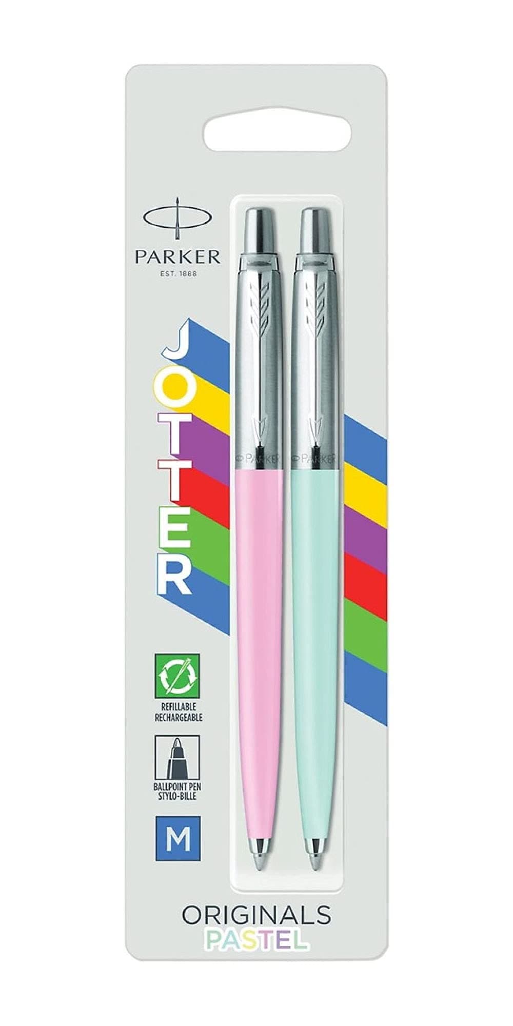 Jotter Originals Ballpoint Pen Pastel Collection | Pink & Blue 50s Finishes | Medium Point | Blue Ink | 2 Count