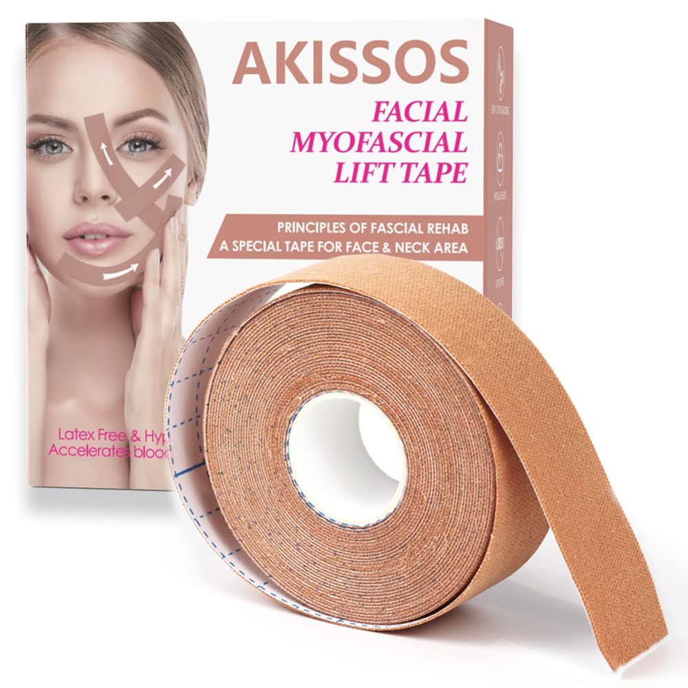 Facial Myofascial Lift Tape Face Lift Tape Face Toning Belts Anti Wrinkle Patches Anti Freeze Stickers Neck Lift Tape Unisex For Firming and Tightening Skin 2.5cm*5m