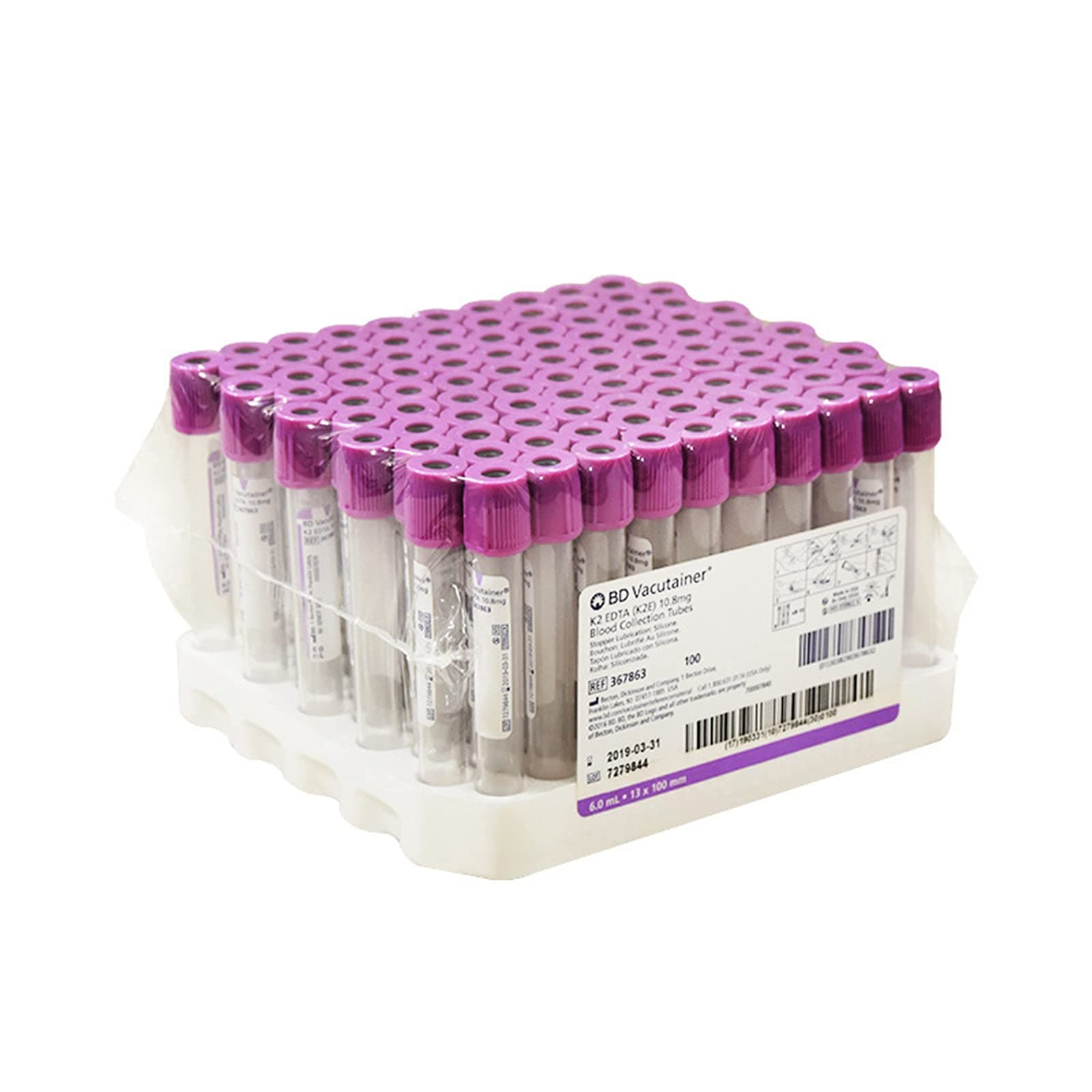B-lood Collection Tubes, 6ml EDTA Centrifuge Tubes, Glass Vacuum Tubes Purple head cover 100PCS