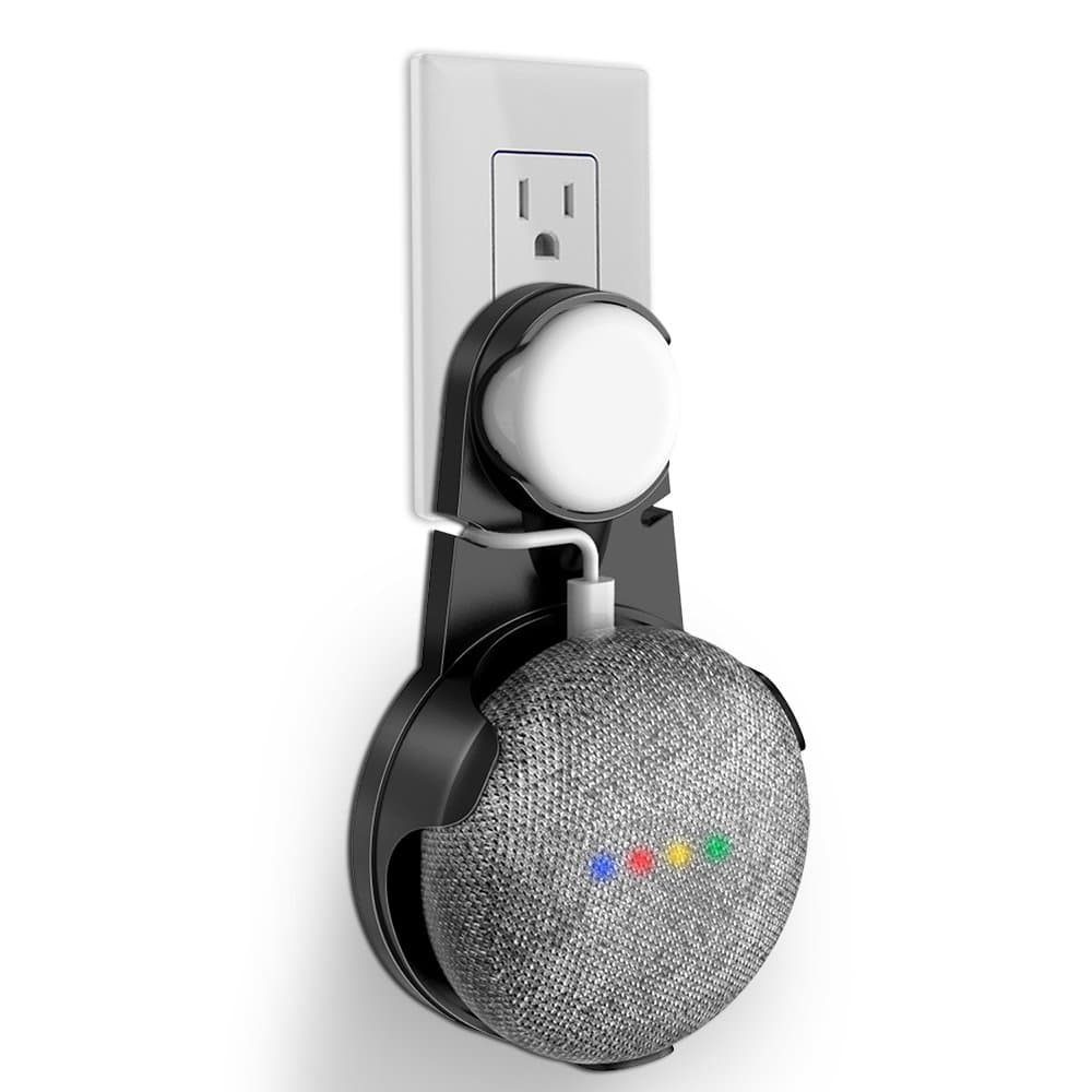 Outlet Wall Mount Stand Hanger for Google Home Mini, Compact Holder Case Plug in Kitchen Bathroom Bedroom, Hides the Google Home Mini Cord (Black)