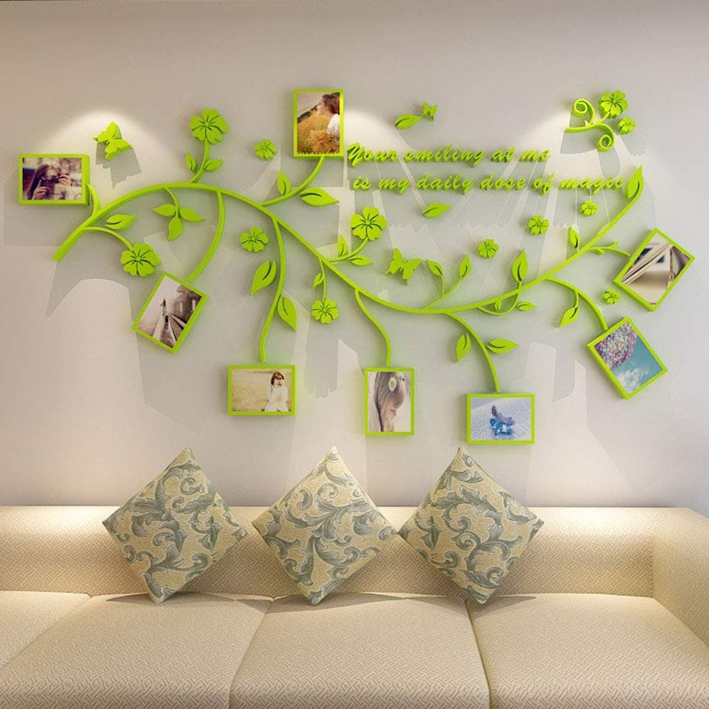 3D Wall Stickers Photo Frames FamilyTree Wall Decal Easy to Install &Apply DIY Photo Gallery Frame Decor Sticker Home Art Decor(Green)
