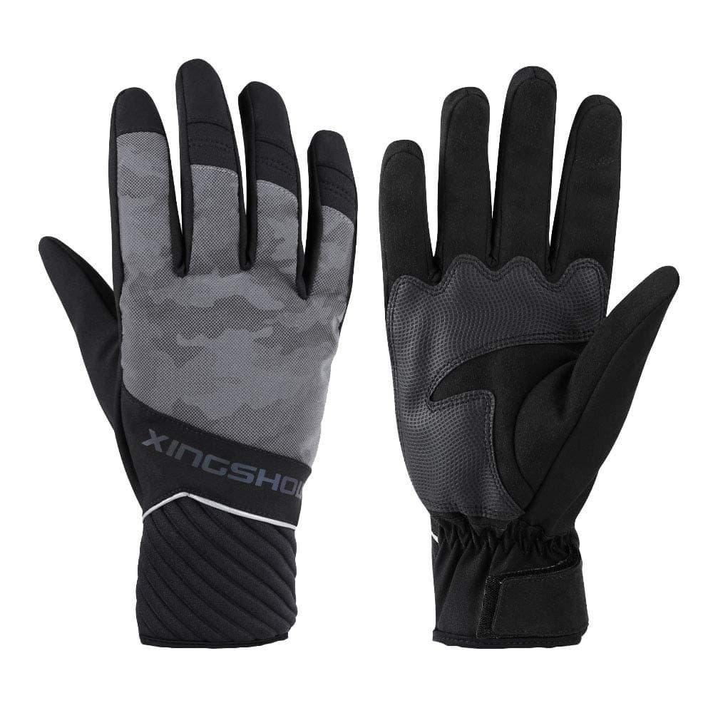 DuShow Windproof Waterproof Cycling Gloves Men,Touch screen Thermal Fleece Warm Winter Full Finger Biking Gloves,Black Camouflage Reflective Gloves For Cycling,MTB Bicycle,Motorcycle,Outdoors Sports in Cold Weather