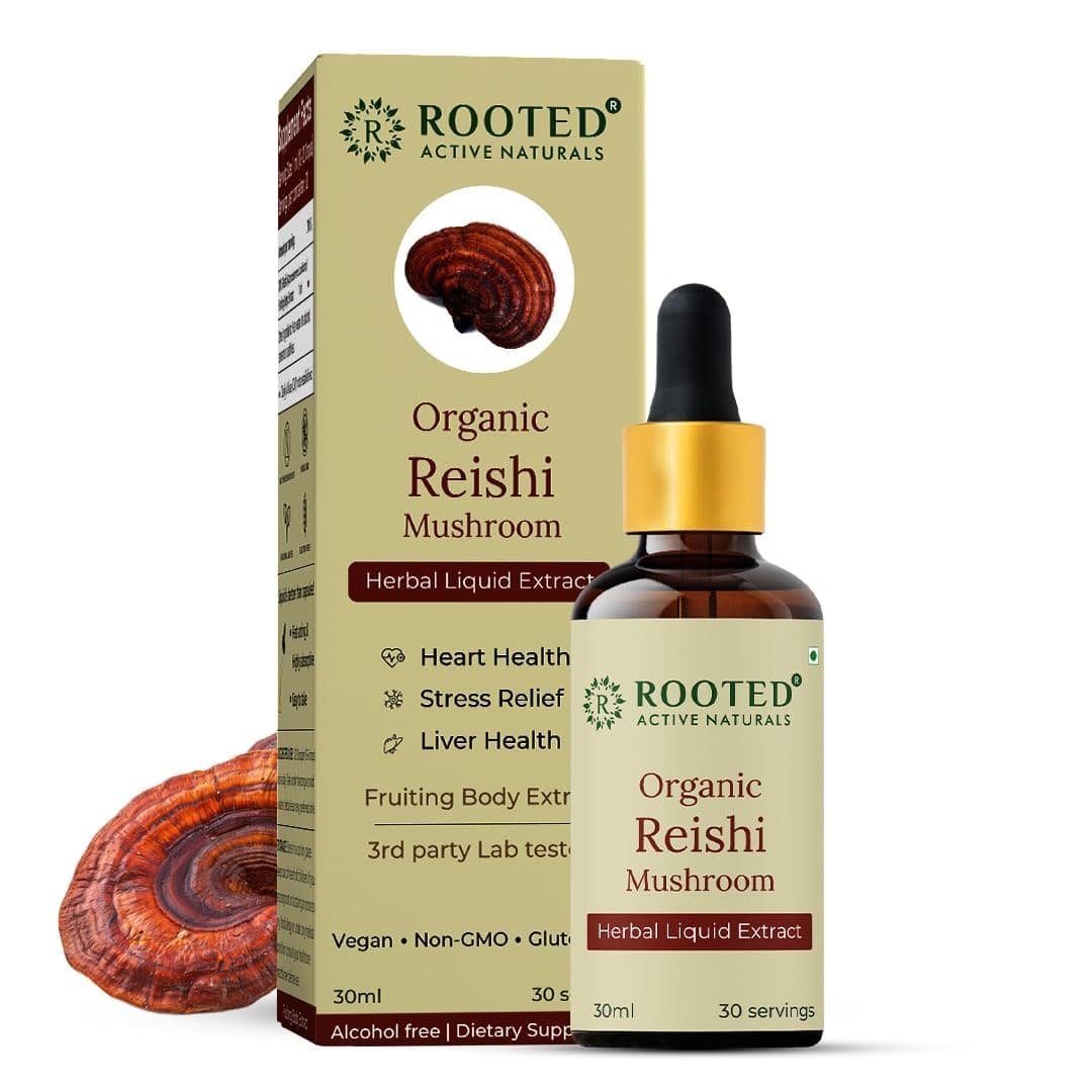 Rooted Actives Organic Reishi Mushroom Liquid Extract (30 ML, 30 Servings)