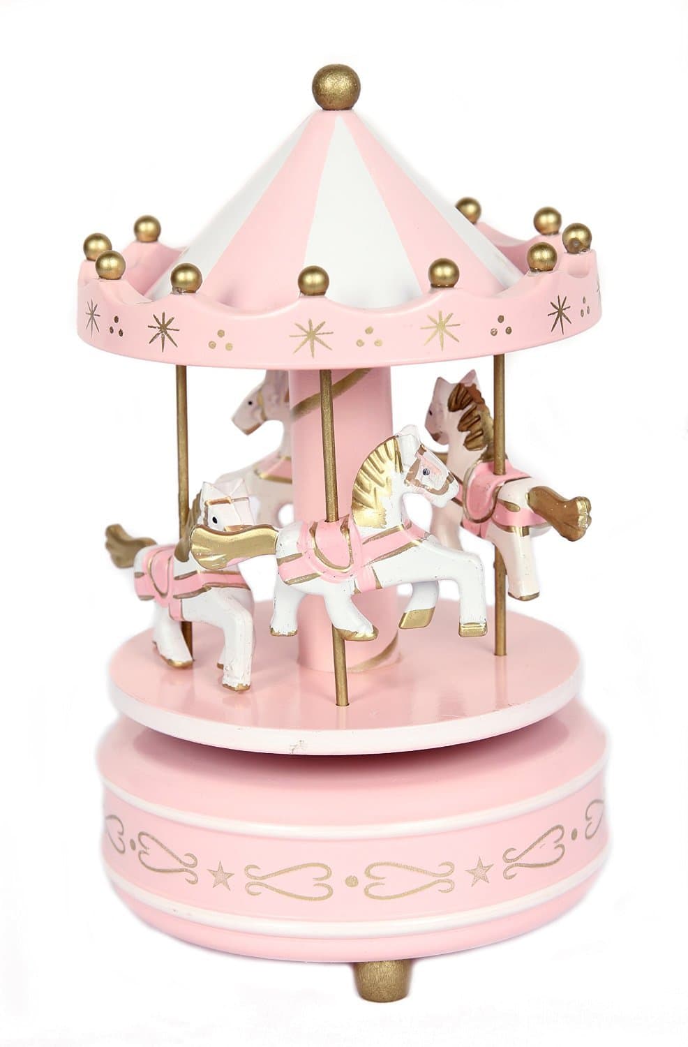 Schoolsupplies New Pink Wooden Merry Go Round Carousel Classic Music Box Kids Girls Gift Toy