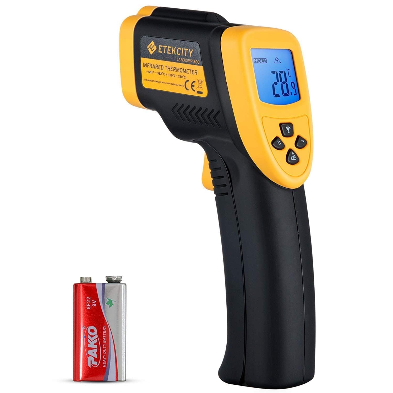 Infrared Thermometer 800 (Not For Human) Non-Contact Digital Temperature Gun, 16:1 Dts Ratio, -58℉ To 1382℉ (-50℃ To 750℃), Yellow And Black