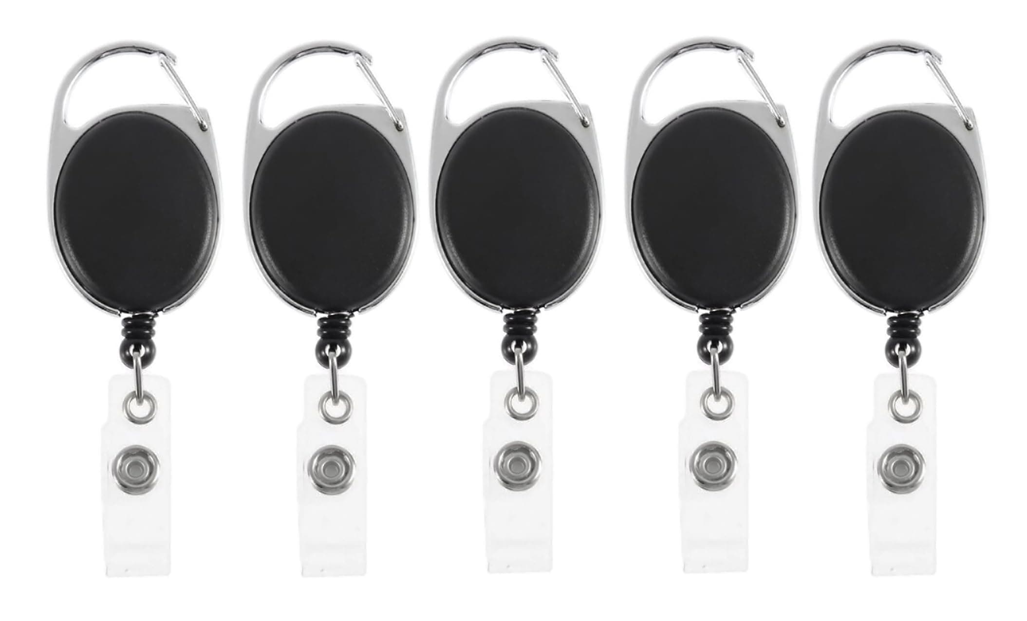 GLUN® Oval Round Reel ID Card Holder, ID Badge Reel Clip On Card Holders (5 Units, Black)