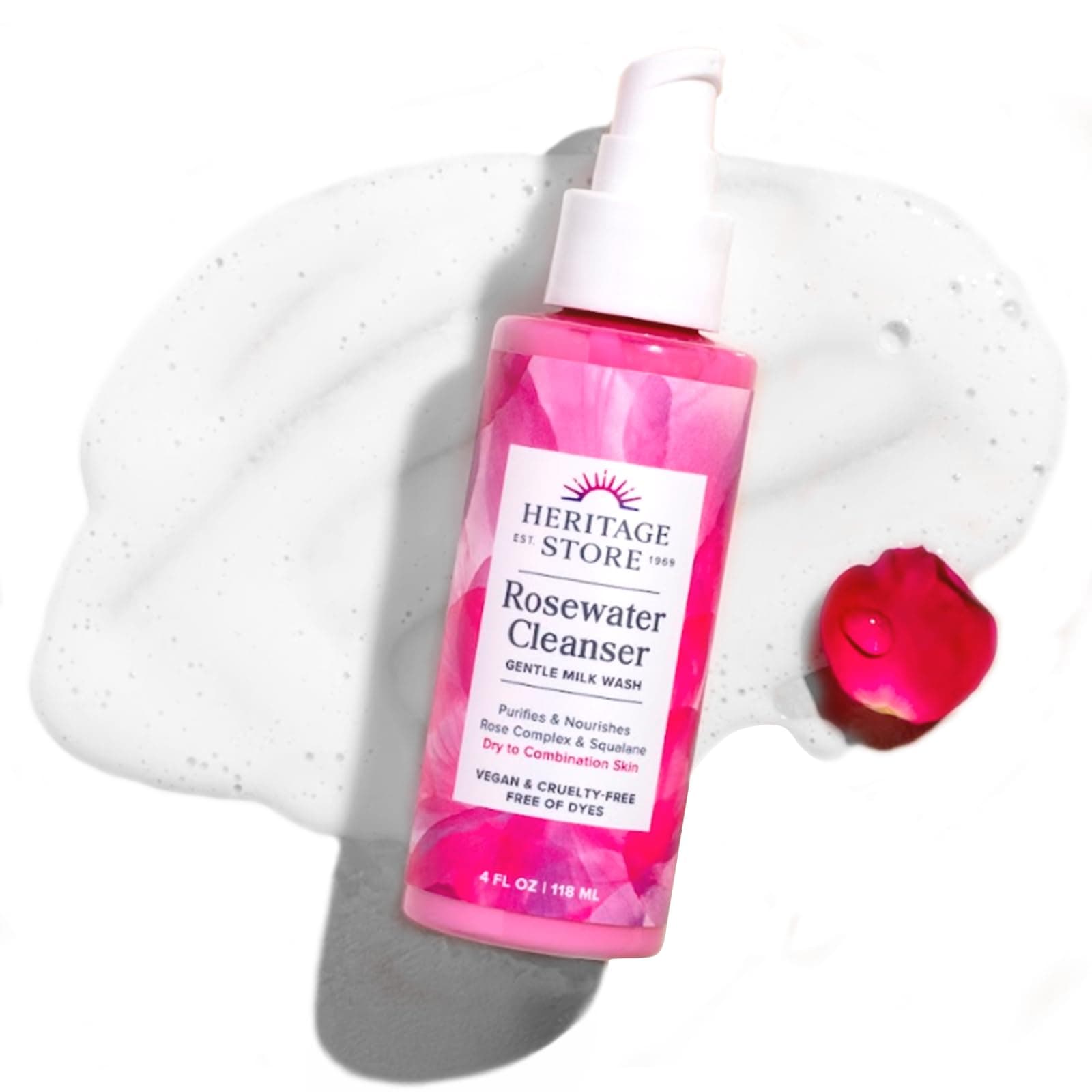 Rosewater Cleanser, Gentle Milk Wash, 4 fl oz (118 ml), Heritage Store