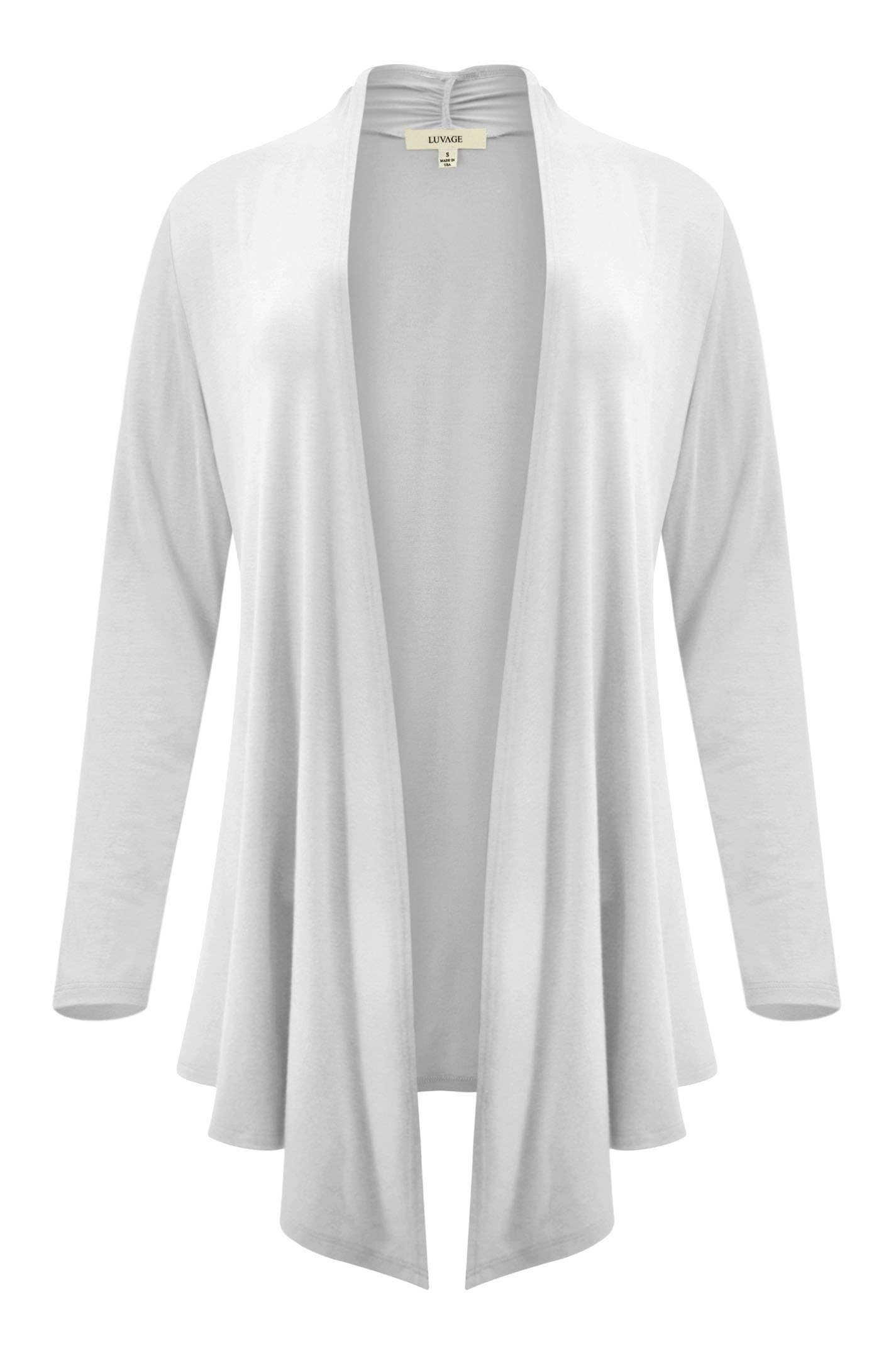 LUVAGE Womens Long Sleeve Draped Open Front Asymmetrical Cardigan