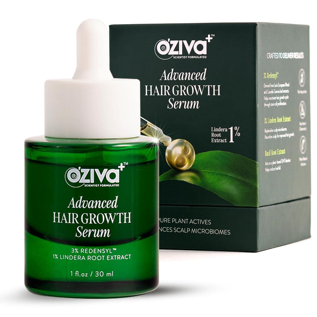Oziva Advanced Hair Growth Serum with 3% Redensyl & 1% Lindera Root Extract, Balances Scalp Microbiome & Activates Hair Growth, Scientist Formulated with Pure Plant Actives, No side effects, 30ml
