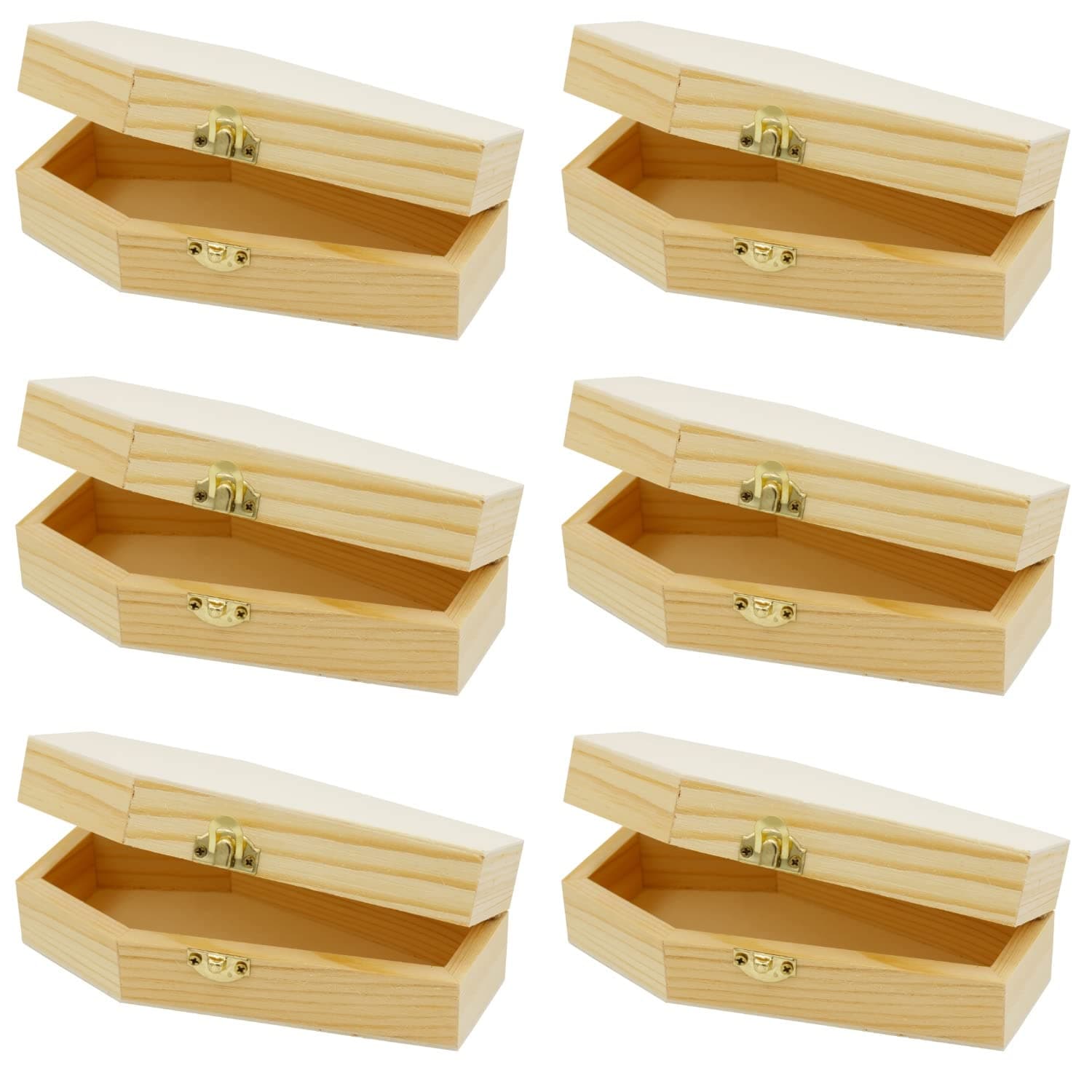 Creative Hobbies Small 6" Unfinished Wood Funeral Coffins - 6 x 3 x 1.75 Inch Size, Fillable for Halloween Parties, Goth and Decoration | 6 Pack
