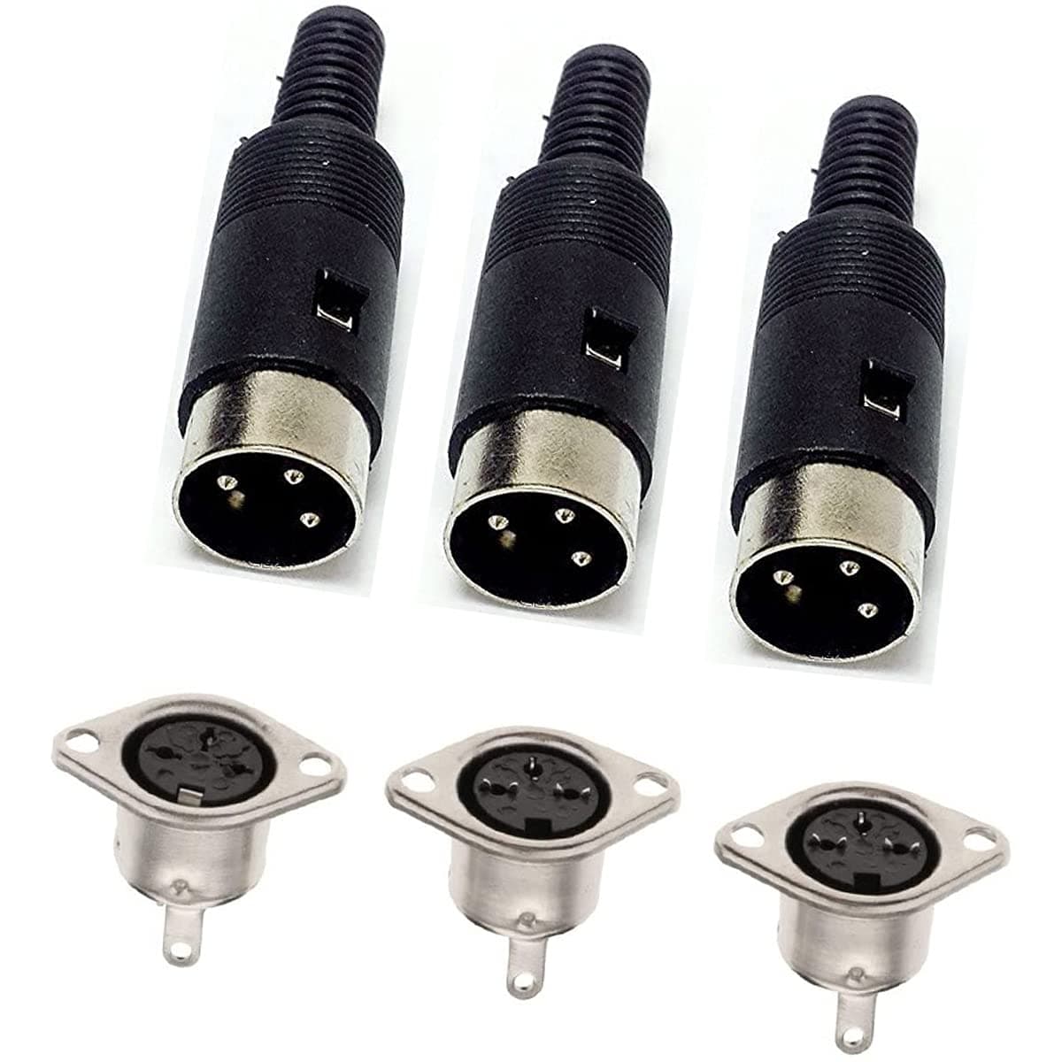 3 Pin DIN Male Plug + Female Adapter Socket Panel Mount Chassis Audio AV Solder 3 pin din Connector - ( 3 Sets )