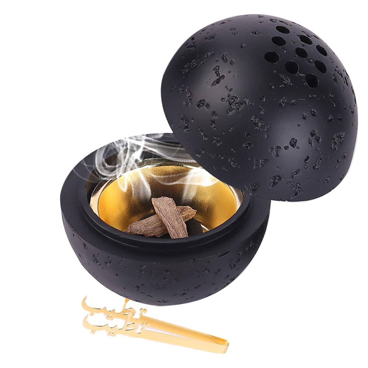 Black Meteorite Incense Burner,Frankincense Resin Incense Burner,Oud Burner, Charcoal Burners Frankincense Resin Burner, for Yoga, Spa Aromatherapy,Office & Home Decor,Eid Ramadan