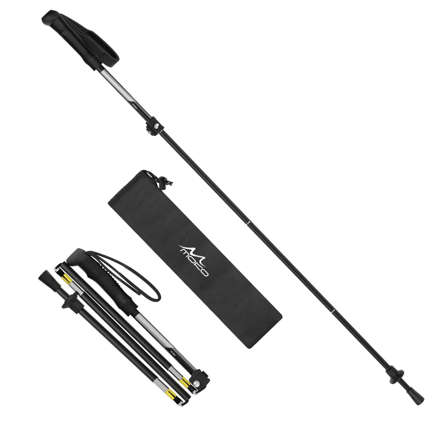 MoKo Collapsible Trekking Pole, Ultralight Adjustable Folding Alpenstock, Retractable Walking Stick Hiking Pole, with Moisture Absorb EVA Foam Handle for Climbing, Mountaineering, Backpacking - Black