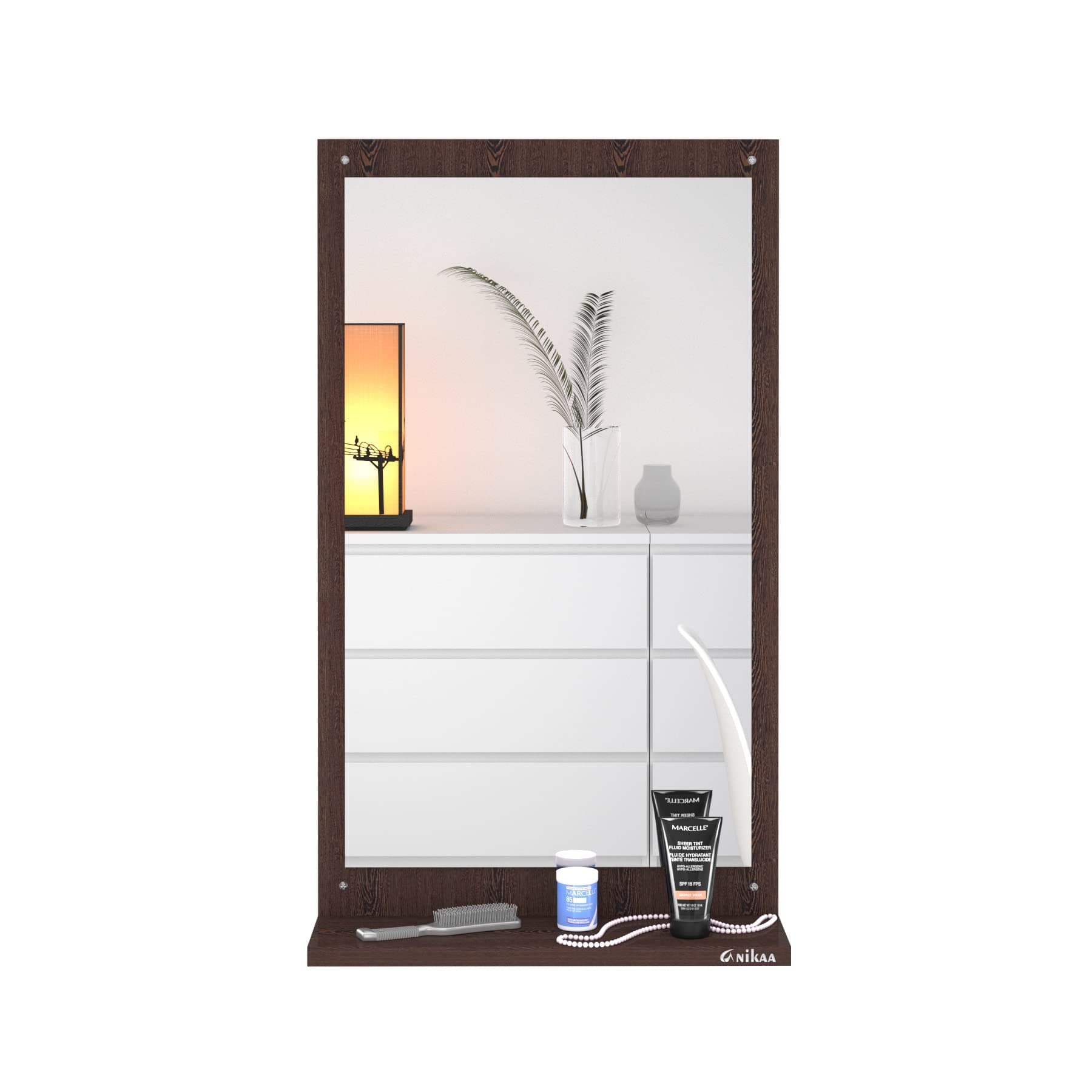 Maria Engineered Wood Matte Finish Rectangular Wall Mount Hanging Dressing Table Framed Mirror (Wenge, 40 X 1.7 X 71 cm)