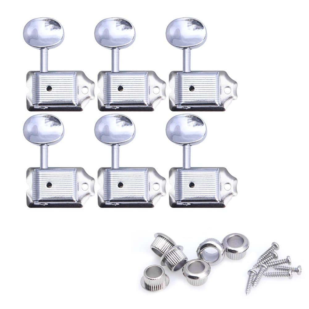 6 In Line Nickel Vintage Fender Style Machine Heads Tuning Pegs For Strat