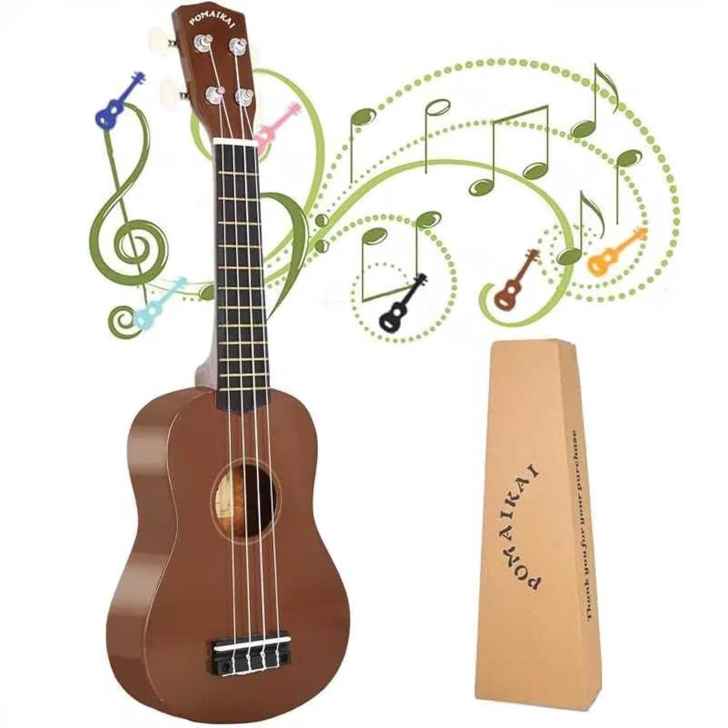 POMAIKAISoprano Ukulele for Beginner Hawaiian Wood Ukelele 21 Inch Small Guitar Uke for Starter Student Adult (Bright-Brown)