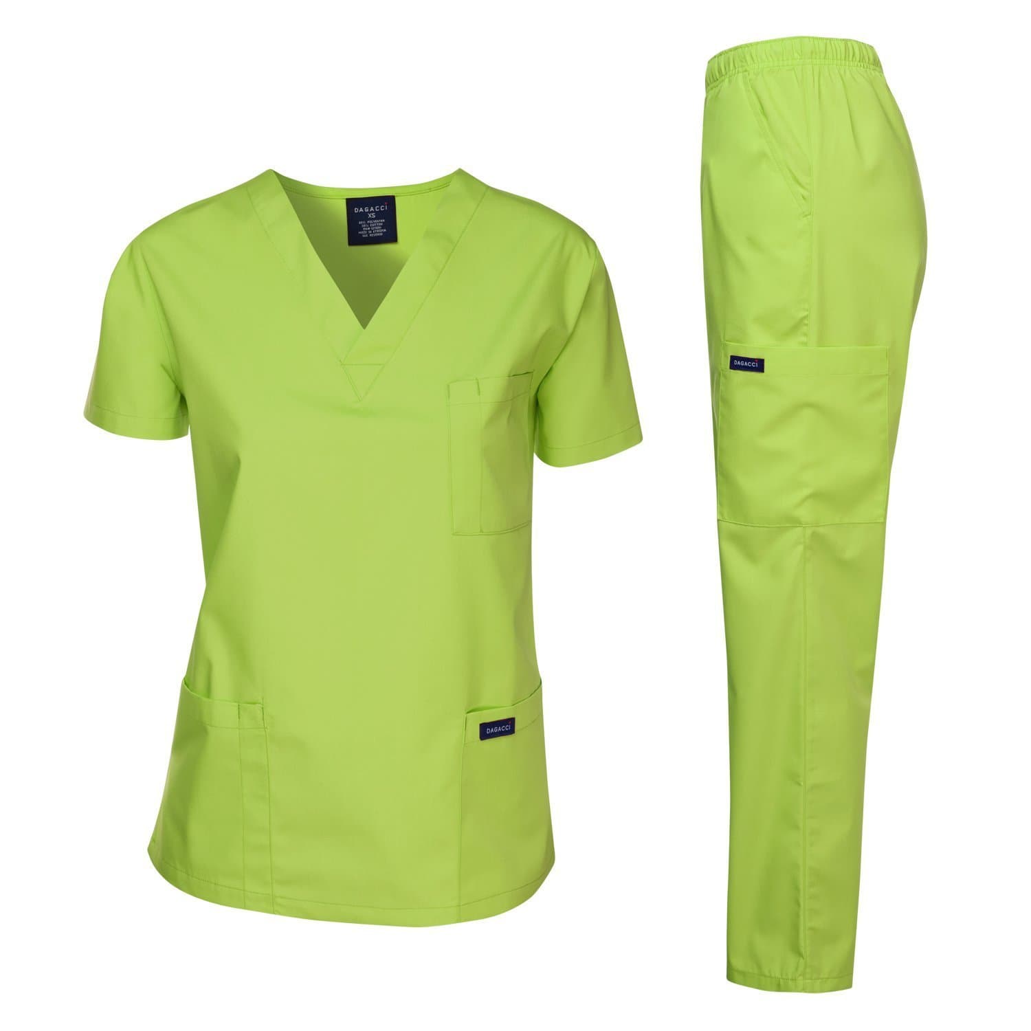 DAGACCI Women and Men's Scrubs Medical Uniform Set, Apple Green, XL