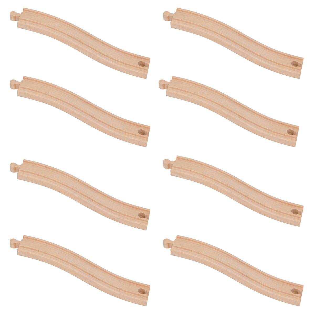 ORBRIUM Toys Wooden Railway Ascending Tracks, Pack of 8 Compatible with all major wooden railways including Thomas, Brio, Chuggington, Imaginarium