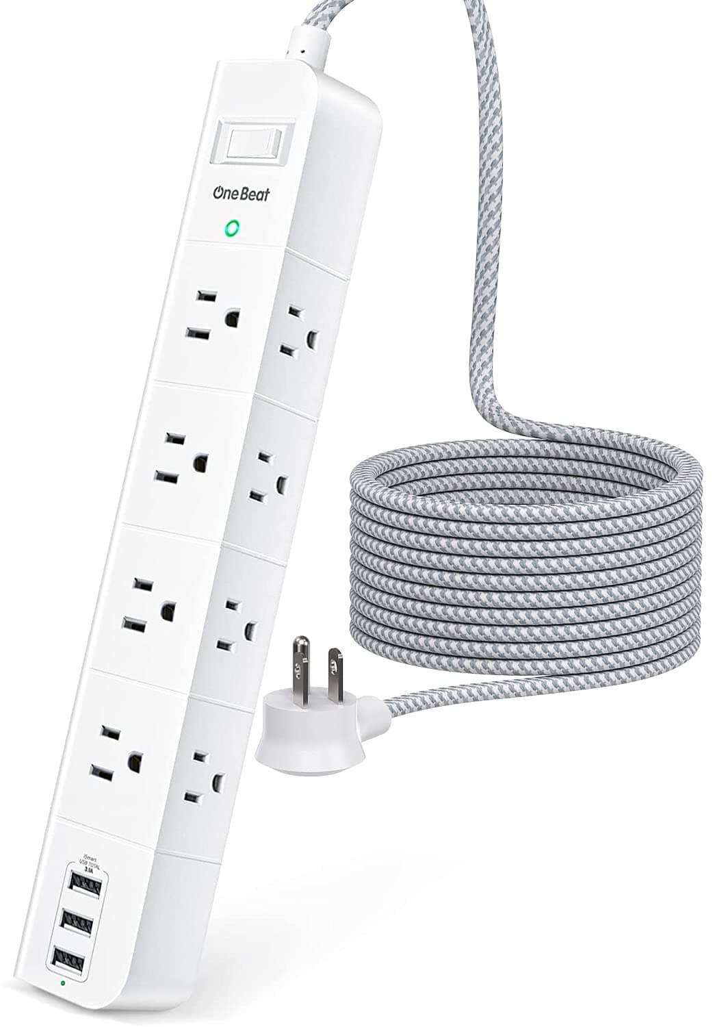 5 ft Extension Cord,Power Strip Surge Protector 8 Widely AC Outlets 3 USB,Flat Plug, Desktop Charging Station with Overload Protection,Wall Mount for Home,Office,Travel,Computer ETL Listed