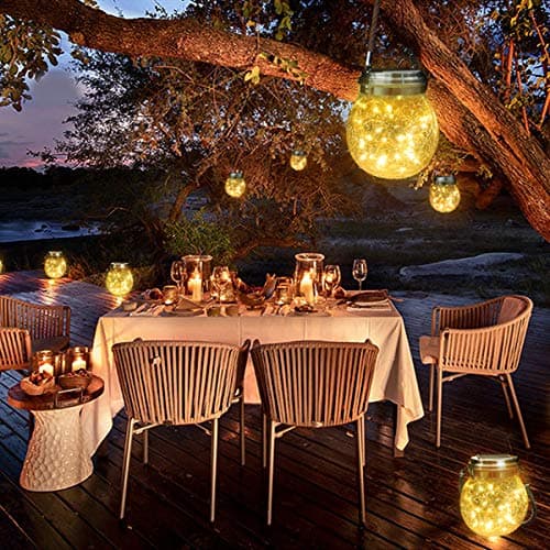 Solar Lantern Jar Lights 20 LED Warm Crack Ball Light Waterproof Hanging Solar Lights, Solar Lanterns for Outdoor Patio Party Garden Lights (Two Pack)