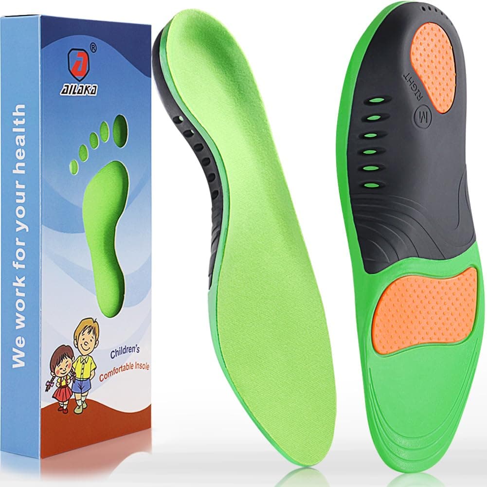 AilakaKids Orthotic Arch Support Shoe Insoles, Plantar Fasciitis Cushioning Athletic Inserts for Flatfoot Pain Relief Running Walking