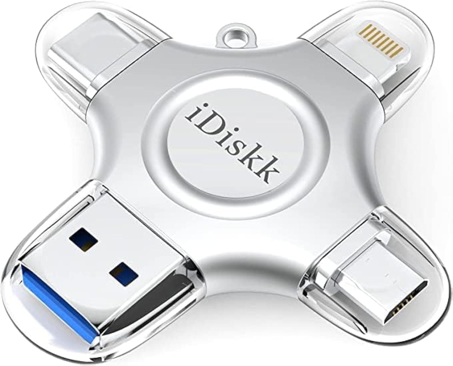 iDiskk【MFi Certified]】4in1 128GB Flash Drive for iPhone16/15 iPad Lightning Drive Multi Functional Memory External Storage for iOS and Android Samsung Phones Type c Devices and MacBook PC Autobackup